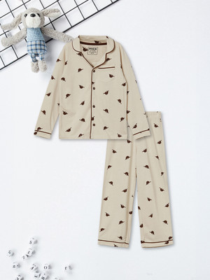MAX Boys Printed Beige Night Suit Set