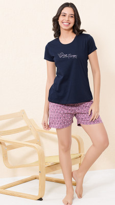 QUIRA Women Printed Blue Top & Shorts Set