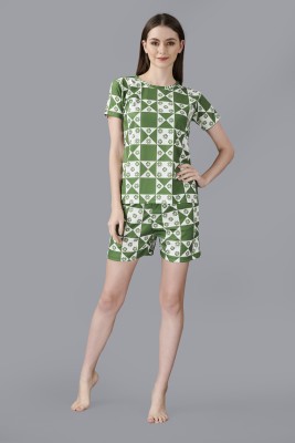 Om Enterprise Women Printed Dark Green Night Suit Set