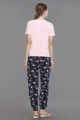 plush Women Printed Pink Top & Pyjama Set