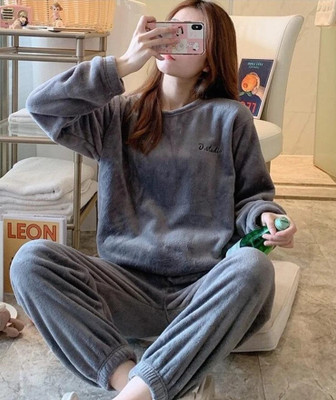 PKF Women Solid Grey Night Suit Set