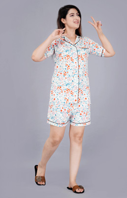 MintMarie Women Printed White Top & Shorts Set