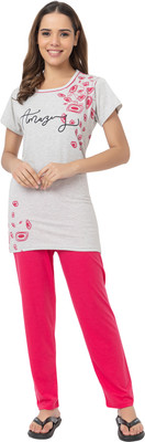 US Reload Women Printed Grey Night Suit Set