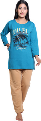 TVILLICK Women Printed Blue Top & Pyjama Set