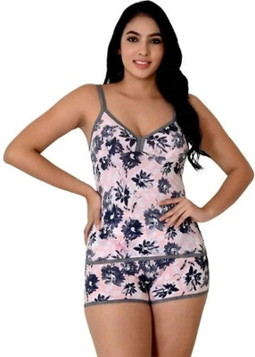 Jomferry Women Polka Print Black, Pink Top & Shorts Set