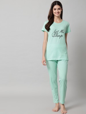 Sephani Women Printed Green Top & Pyjama Set