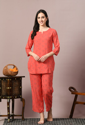 DreamBe Women Printed Red Night Suit Set