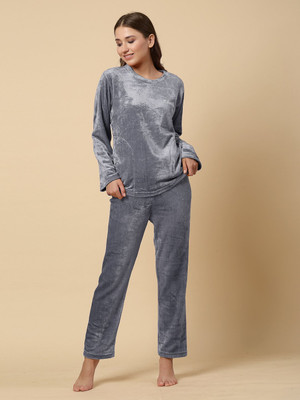 Klotthe Women Solid Grey Night Suit Set