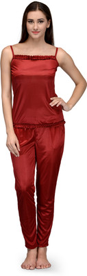 Mesmara Women Solid Maroon Top & Pyjama Set