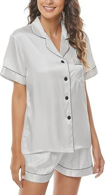 Vd hub Women Solid Grey Night Suit Set