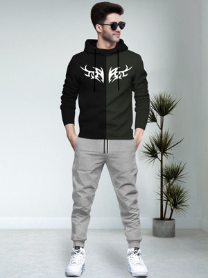 BLIVE Men Printed, Colorblock Black, Green, Grey Night Suit Set