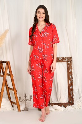 Aaivan Women Printed Red Night Suit Set