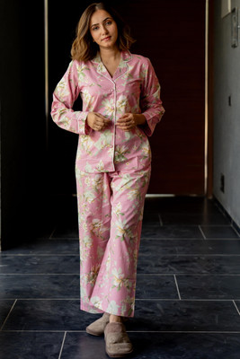 MIRCHI FASHION Women Floral Print Pink, Green Night Suit Set