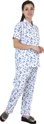 Redglo Women Printed Dark Blue Shirt & Pyjama set