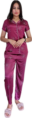 Baami Women Printed Pink Night Suit Set