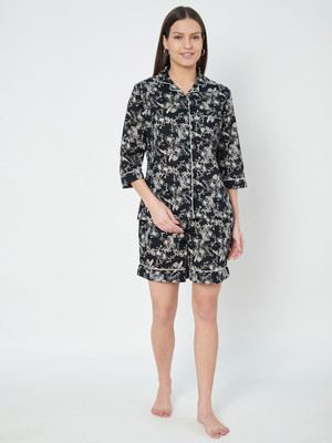 ETC Women Printed Black Top & Shorts Set