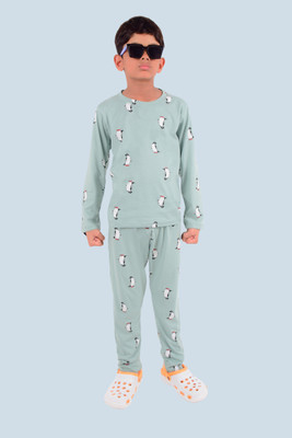 3BROS Kids Nightwear Boys & Girls Printed Cotton(Multicolor Pack of 1)