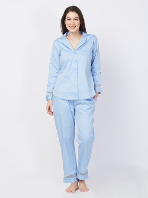 DESI BELLE Women Solid Light Blue Top & Pyjama Set