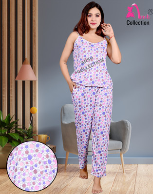 Ansh Collection Women Floral Print Purple Night Suit Set