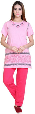 RG BY SS CLOTHING Women Printed Pink Top & Pyjama Set