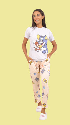 PramukhFashion Women Printed Yellow Night Suit Set