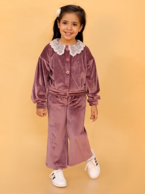 STUFFIE LAND Girls Solid Purple Shirt & Pyjama set