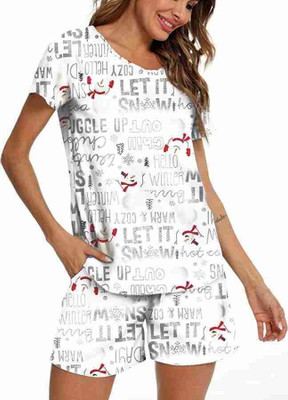 HouseOfCommon Women Printed White Night Suit Set