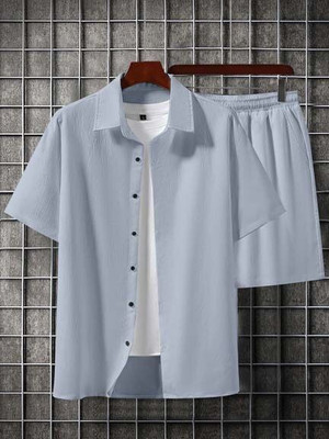 PaLkAaNo Men Striped Grey Top & Shorts Set