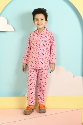 The RN creation Boys Printed Pink Night Suit Set