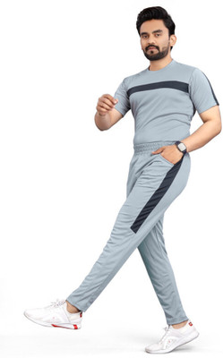 NISPRUH Men Solid Grey Night Suit Set