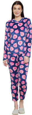 Pollo Loco Women Printed Light Blue, Pink Night Suit Set
