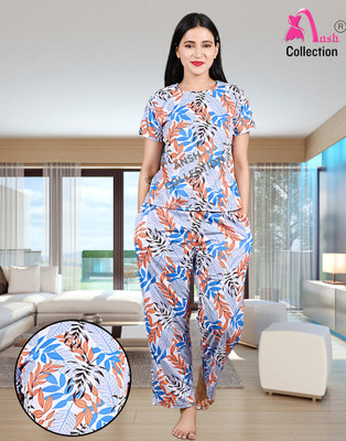 Ansh Collection Women Printed Blue Night Suit Set