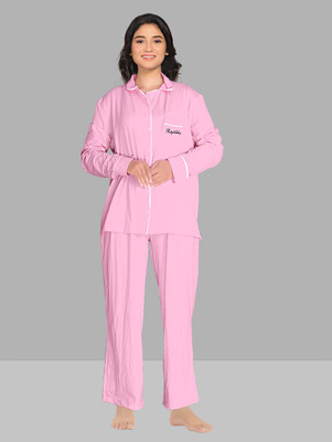 heena and meet Women Printed Pink Shirt & Pyjama set
