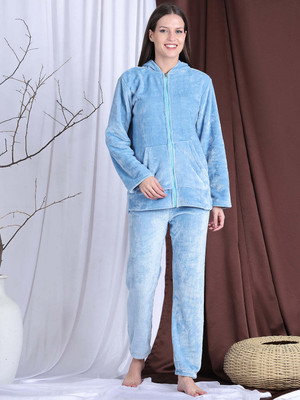 ETC Women Solid Light Blue Night Suit Set