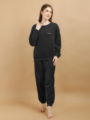 Rouniyar Women Solid Black Night Suit Set