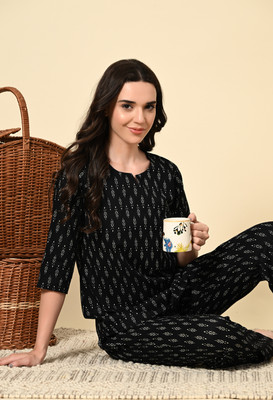 DreamBe Women Printed Black Night Suit Set