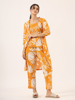 Sanskrutihomes Women Printed Yellow Night Suit Set