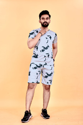 JILVA ENTERPRISE Men Printed Grey Night Suit Set