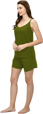 ShopGlobal Women Self Design Green Night Suit Set