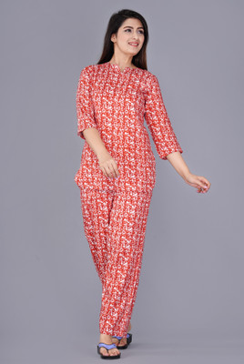 DreamBe Women Printed Red Top & Pyjama Set