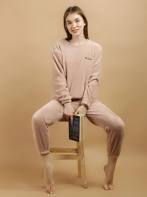 Lugo Women Solid Pink Night Suit Set