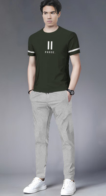 TRIPR Men Printed Green, Grey Night Suit Set