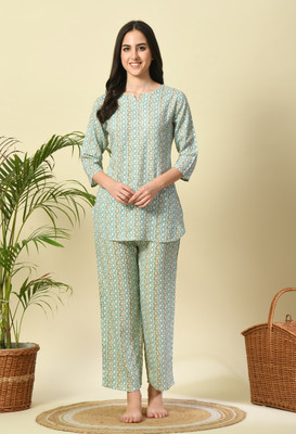 DreamBe Women Printed Light Green Night Suit Set