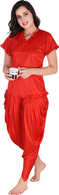 zulovia Women Solid Red Night Suit Set