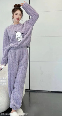 PKF Women Solid Purple Night Suit Set