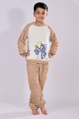 Stem Rope Kids Nightwear Boys & Girls Characters Fleece Blend(Brown Pack of 1)