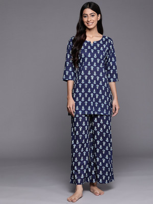 LIBAS Women Printed Blue Top & Pyjama Set