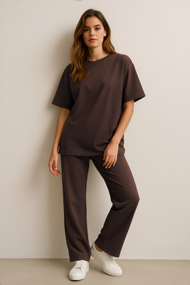 My Swag Women Solid Brown Top & Pyjama Set