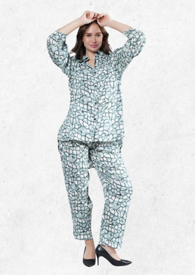 METRONAUT Women Printed Green Night Suit Set