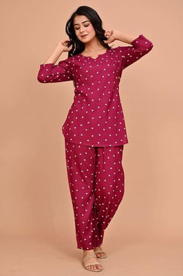 FROEBEL Women Geometric Print Maroon Night Suit Set